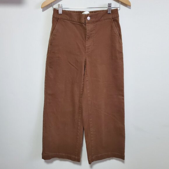 OAK + FORT Cropped Length Twill Wide Leg Pants Culottes Brown Womens Small x 25" - Picture 1 of 14